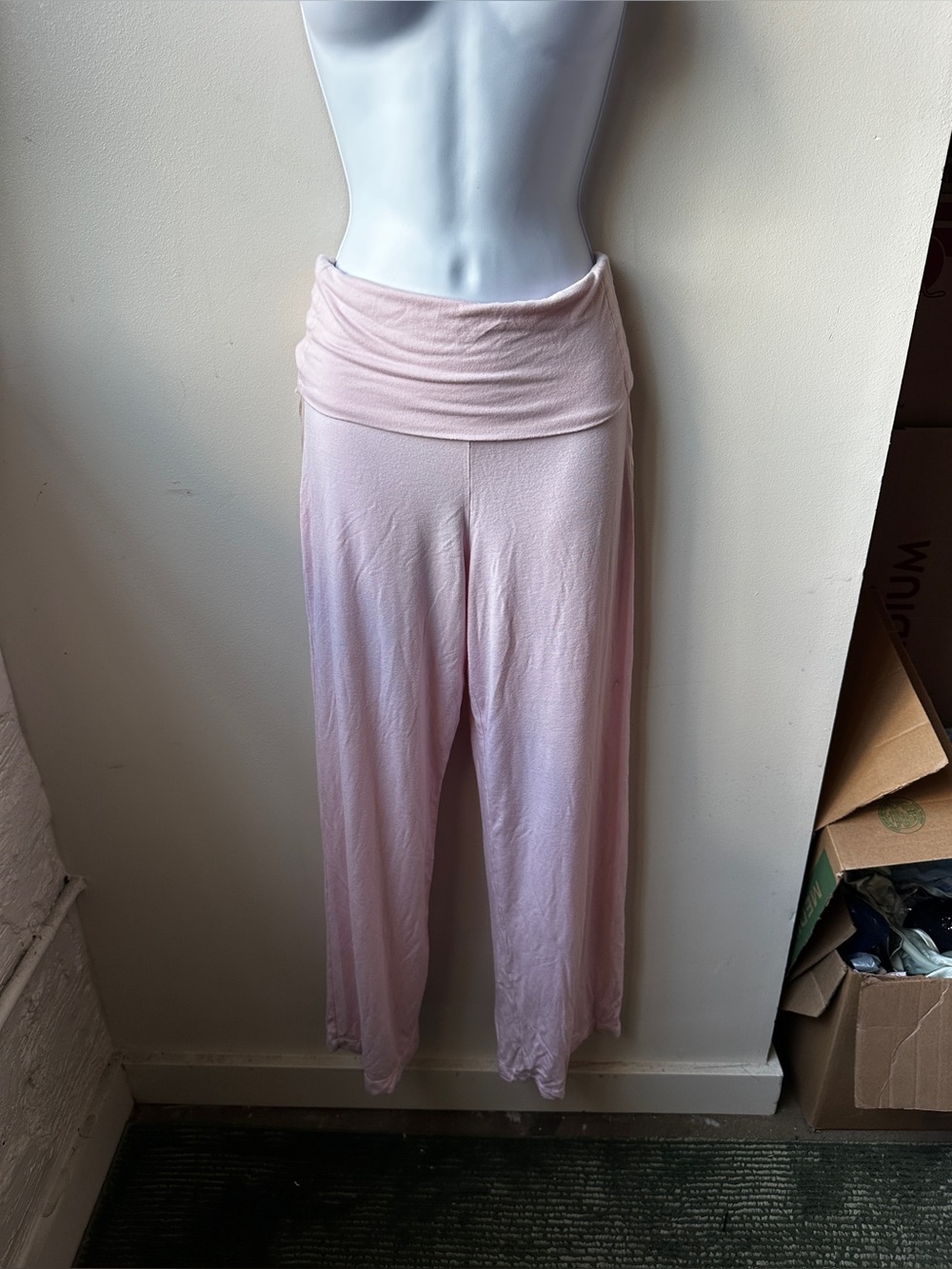 Baby Pink Foldover Waist Wide Leg Yoga Pants Side Bow Ribbon Tie Y2K Lou